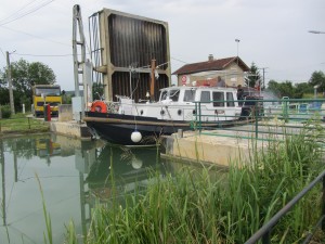 A lifting bridge and a lock