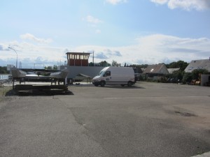 through a boatyard