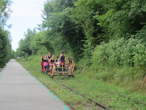 Some girls on a rail bike